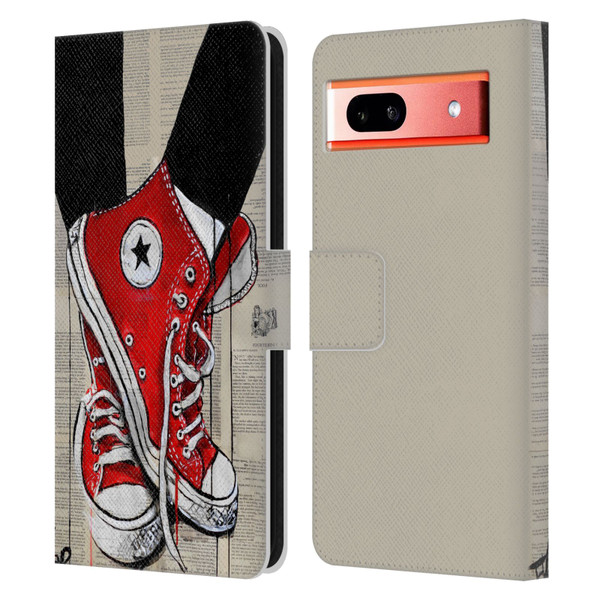 LouiJoverArt Red Ink Shoes Leather Book Wallet Case Cover For Google Pixel 7a