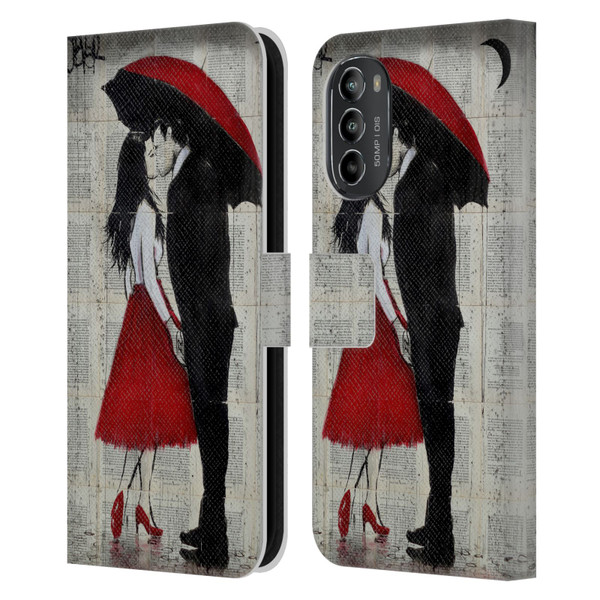LouiJoverArt Red Ink A New Kiss Leather Book Wallet Case Cover For Motorola Moto G82 5G