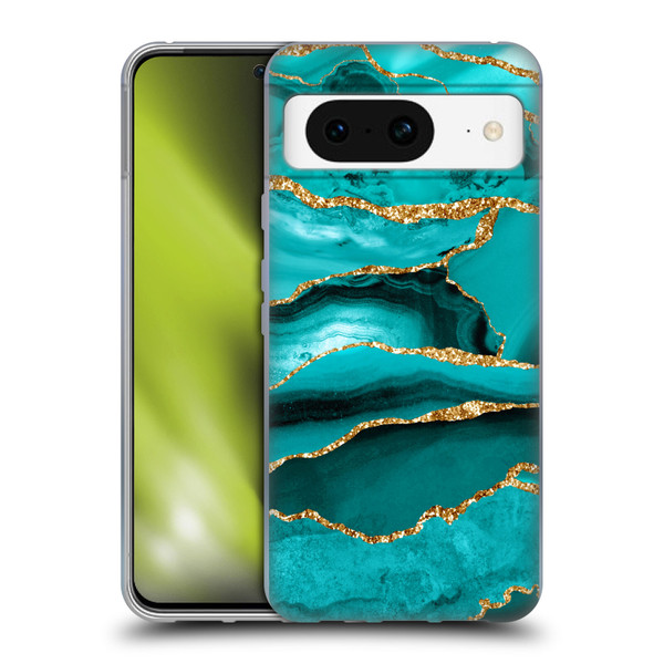 UtArt Malachite Emerald Aquamarine Gold Waves Soft Gel Case for Google Pixel 8