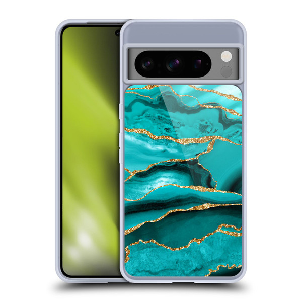 UtArt Malachite Emerald Aquamarine Gold Waves Soft Gel Case for Google Pixel 8 Pro