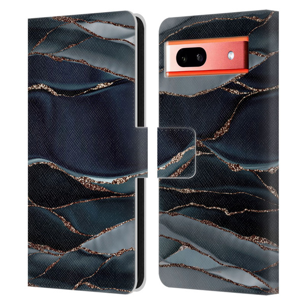 UtArt Dark Night Marble Waves Leather Book Wallet Case Cover For Google Pixel 7a