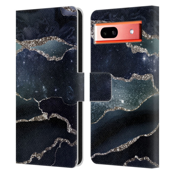 UtArt Dark Night Marble Silver Midnight Sky Leather Book Wallet Case Cover For Google Pixel 7a