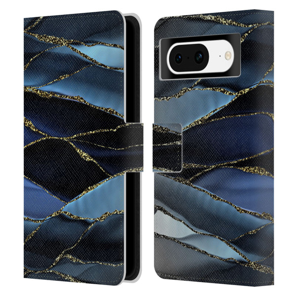 UtArt Dark Night Marble Deep Sparkle Waves Leather Book Wallet Case Cover For Google Pixel 8