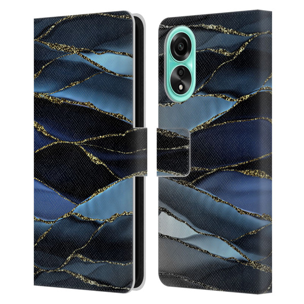 UtArt Dark Night Marble Deep Sparkle Waves Leather Book Wallet Case Cover For OPPO A78 4G