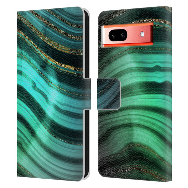 UtArt Malachite Emerald Glitter Gradient Leather Book Wallet Case Cover For Google Pixel 7a