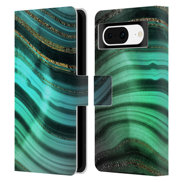 UtArt Malachite Emerald Glitter Gradient Leather Book Wallet Case Cover For Google Pixel 8