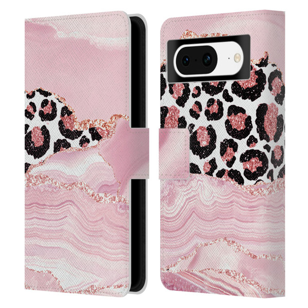UtArt Wild Cat Marble Pink Glitter Leather Book Wallet Case Cover For Google Pixel 8