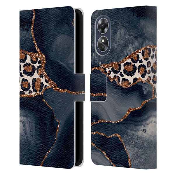 UtArt Wild Cat Marble Leopard Leather Book Wallet Case Cover For OPPO A17