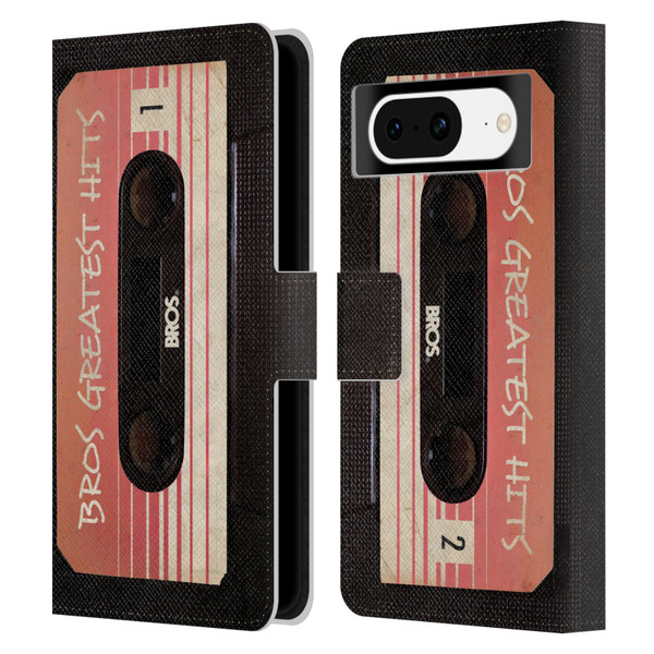 BROS Vintage Cassette Tapes Greatest Hits Leather Book Wallet Case Cover For Google Pixel 8