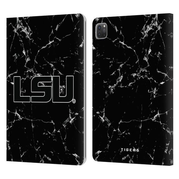 Louisiana State University LSU Louisiana State University Black And White Marble Leather Book Wallet Case Cover For Apple iPad Pro 11 2020 / 2021 / 2022