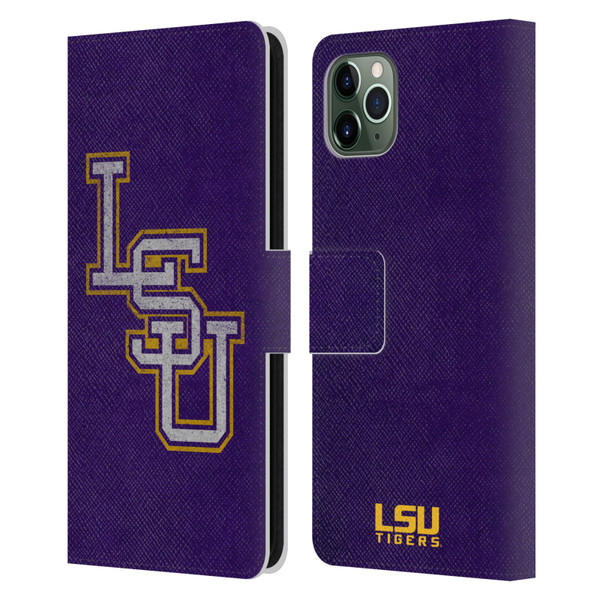 Louisiana State University LSU Louisiana State University Distressed Leather Book Wallet Case Cover For Apple iPhone 11 Pro Max