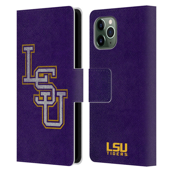 Louisiana State University LSU Louisiana State University Distressed Leather Book Wallet Case Cover For Apple iPhone 11 Pro