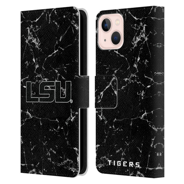 Louisiana State University LSU Louisiana State University Black And White Marble Leather Book Wallet Case Cover For Apple iPhone 13
