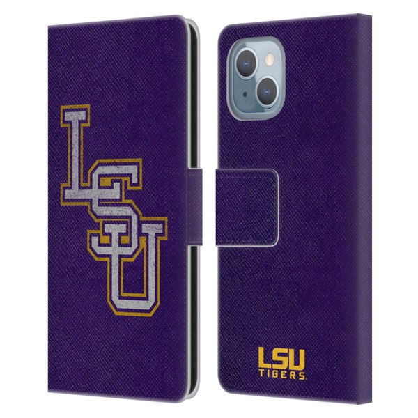 Louisiana State University LSU Louisiana State University Distressed Leather Book Wallet Case Cover For Apple iPhone 14