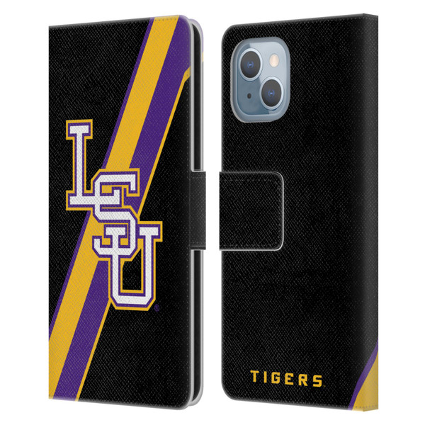 Louisiana State University LSU Louisiana State University Stripes Leather Book Wallet Case Cover For Apple iPhone 14