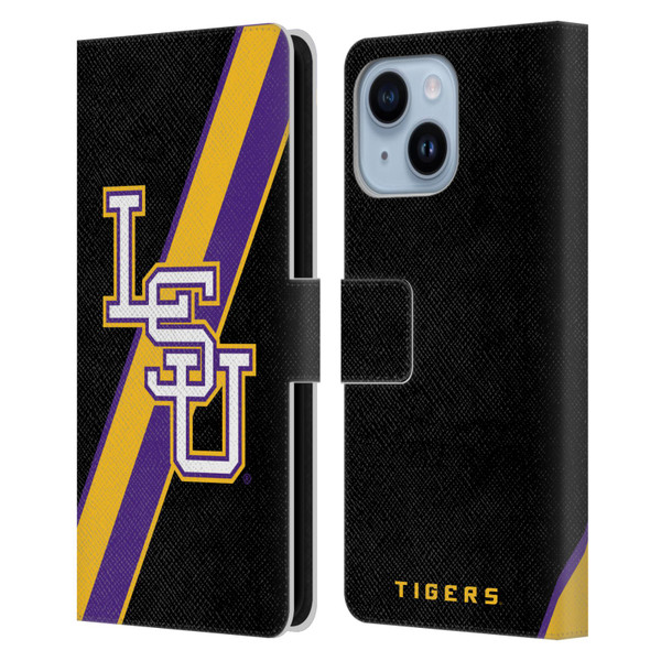 Louisiana State University LSU Louisiana State University Stripes Leather Book Wallet Case Cover For Apple iPhone 14 Plus