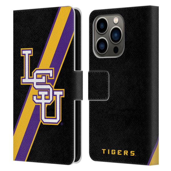 Louisiana State University LSU Louisiana State University Stripes Leather Book Wallet Case Cover For Apple iPhone 14 Pro