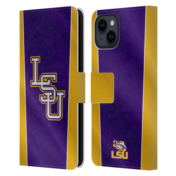 Louisiana State University LSU Louisiana State University Banner Leather Book Wallet Case Cover For Apple iPhone 15