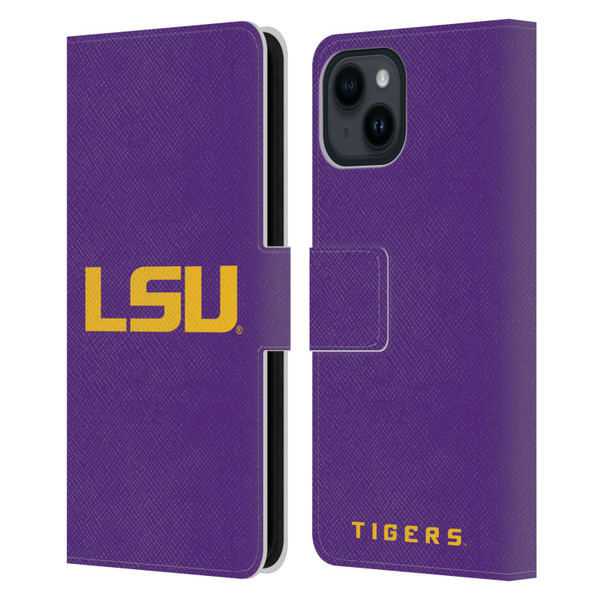Louisiana State University LSU Louisiana State University Plain Leather Book Wallet Case Cover For Apple iPhone 15