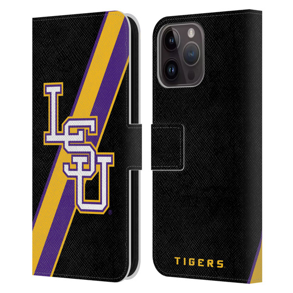 Louisiana State University LSU Louisiana State University Stripes Leather Book Wallet Case Cover For Apple iPhone 15 Pro Max