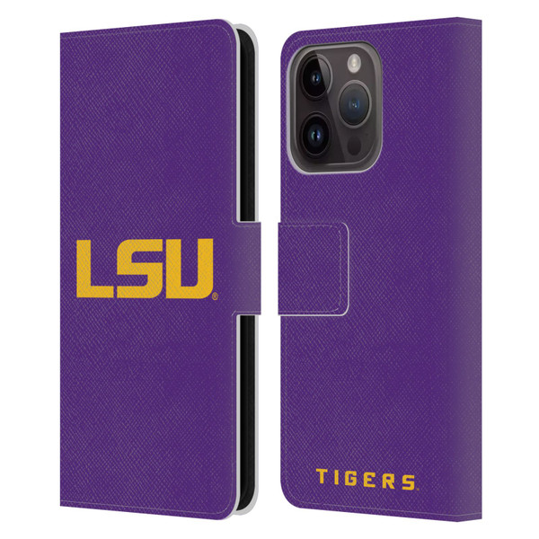 Louisiana State University LSU Louisiana State University Plain Leather Book Wallet Case Cover For Apple iPhone 15 Pro