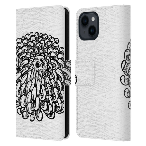 Matt Bailey Skull Flower Leather Book Wallet Case Cover For Apple iPhone 15