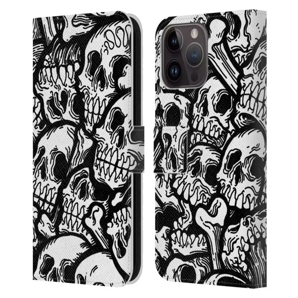Matt Bailey Skull All Over Leather Book Wallet Case Cover For Apple iPhone 15 Pro Max