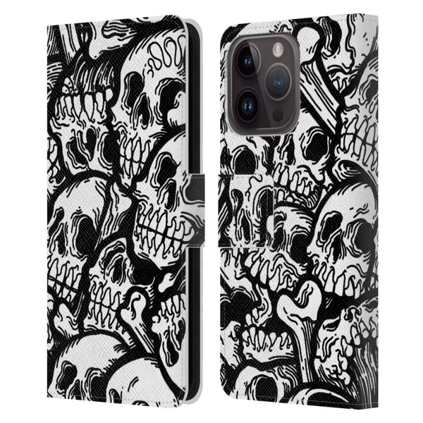 Matt Bailey Skull All Over Leather Book Wallet Case Cover For Apple iPhone 15 Pro