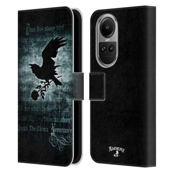 Alchemy Gothic Wing Nevermore Leather Book Wallet Case Cover For OPPO Reno10 5G / Reno10 Pro 5G