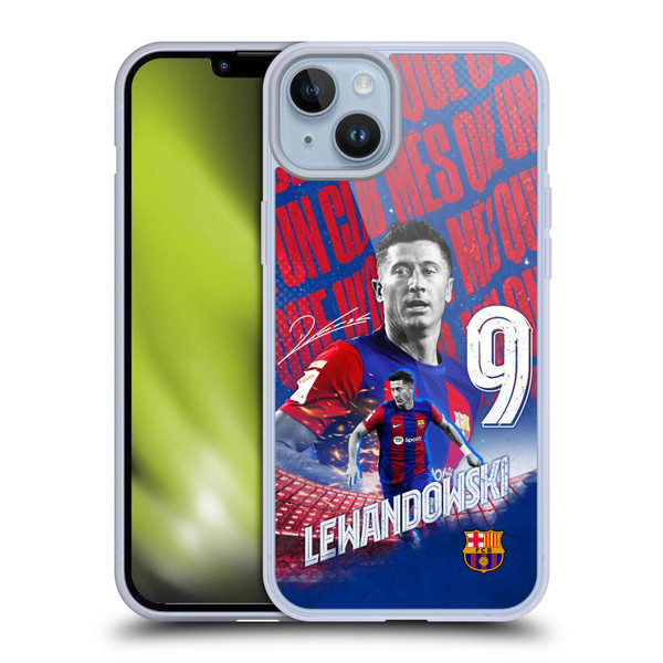 FC Barcelona 2023/24 First Team Robert Lewandowski Soft Gel Case for Apple iPhone 14 Plus & MagSafe