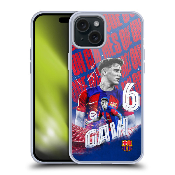 FC Barcelona 2023/24 First Team Gavi Soft Gel Case for Apple iPhone 15 Plus & MagSafe