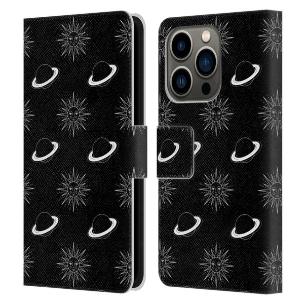 Haroulita Celestial Black And White Planet And Sun Leather Book Wallet Case Cover For Apple iPhone 14 Pro