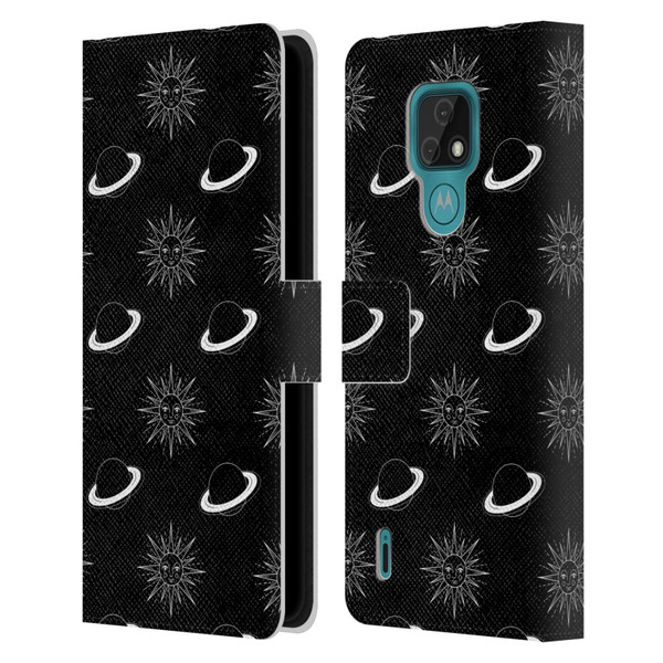 Haroulita Celestial Black And White Planet And Sun Leather Book Wallet Case Cover For Motorola Moto E7