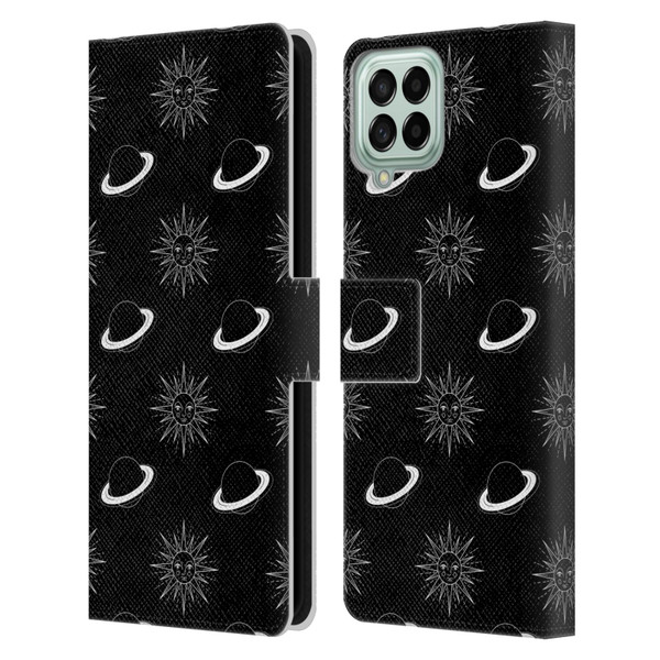 Haroulita Celestial Black And White Planet And Sun Leather Book Wallet Case Cover For Samsung Galaxy M33 (2022)