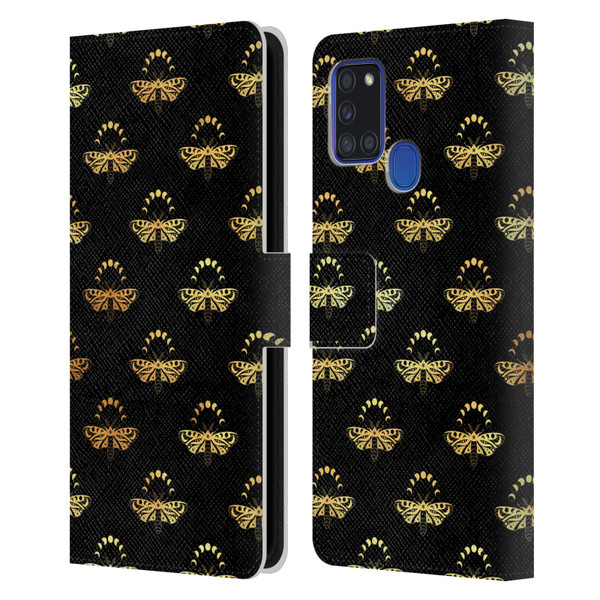 Haroulita Celestial Gold Butterfly Leather Book Wallet Case Cover For Samsung Galaxy A21s (2020)