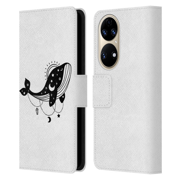Haroulita Celestial Tattoo Whale Leather Book Wallet Case Cover For Huawei P50