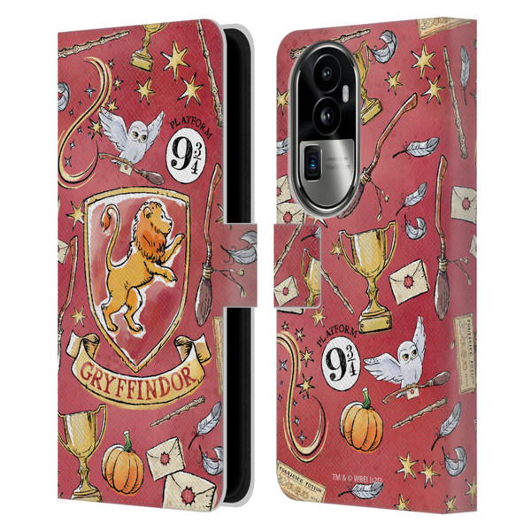Harry Potter Deathly Hallows XIII Gryffindor Pattern Leather Book Wallet Case Cover For OPPO Reno10 Pro+