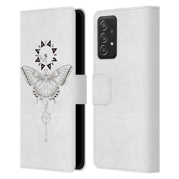 Haroulita Celestial Tattoo Butterfly And Sun Leather Book Wallet Case Cover For Samsung Galaxy A52 / A52s / 5G (2021)