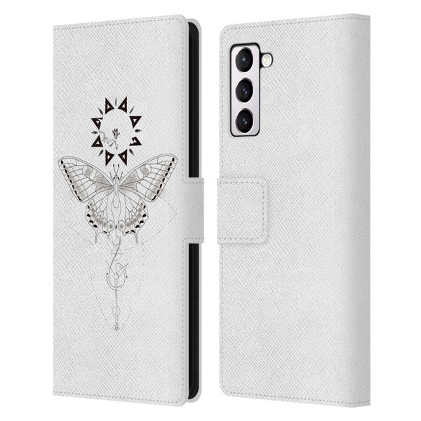 Haroulita Celestial Tattoo Butterfly And Sun Leather Book Wallet Case Cover For Samsung Galaxy S21+ 5G