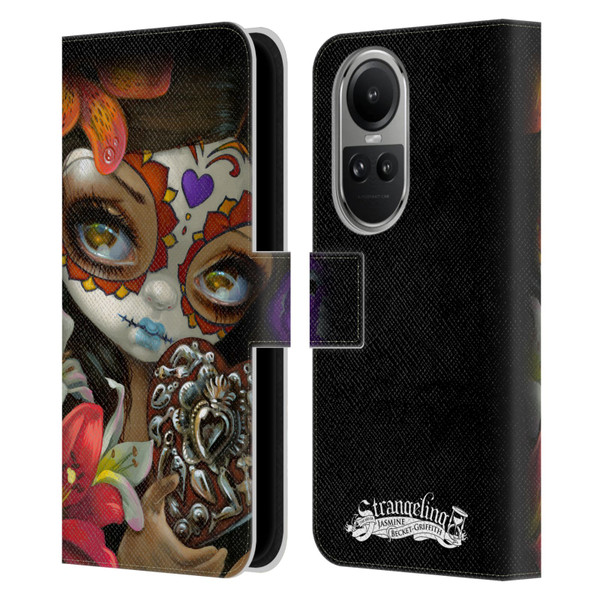 Strangeling Art Day of Dead Heart Charm Leather Book Wallet Case Cover For OPPO Reno10 5G / Reno10 Pro 5G