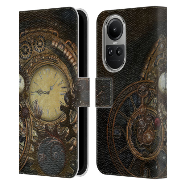Simone Gatterwe Steampunk Clocks Leather Book Wallet Case Cover For OPPO Reno10 5G / Reno10 Pro 5G