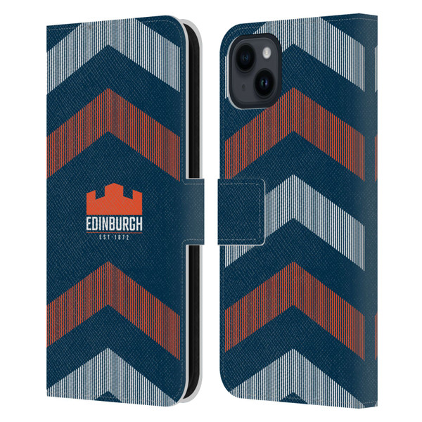 Edinburgh Rugby Logo Art Lines Leather Book Wallet Case Cover For Apple iPhone 15 Plus