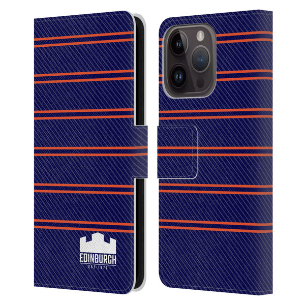 Edinburgh Rugby Logo 2 Stripes Leather Book Wallet Case Cover For Apple iPhone 15 Pro