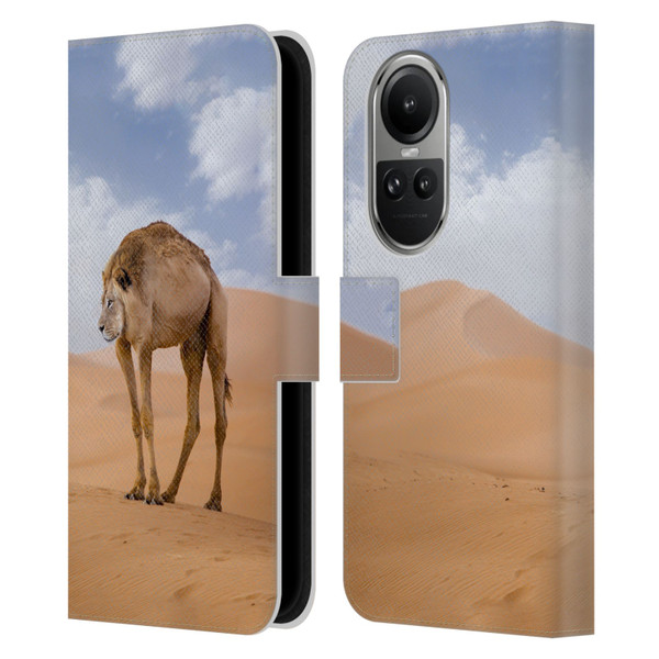 Pixelmated Animals Surreal Wildlife Camel Lion Leather Book Wallet Case Cover For OPPO Reno10 5G / Reno10 Pro 5G