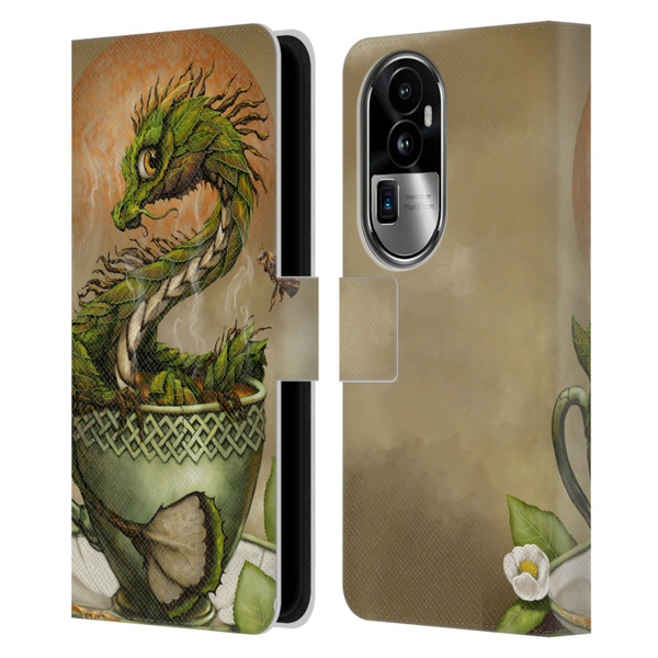 Stanley Morrison Dragons 2 Green Hot Tea In Cup Leather Book Wallet Case Cover For OPPO Reno10 Pro+