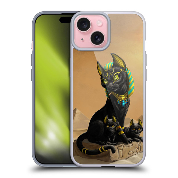 Stanley Morrison Art Egyptian Bastet Cat & Kittens Soft Gel Case for Apple iPhone 15