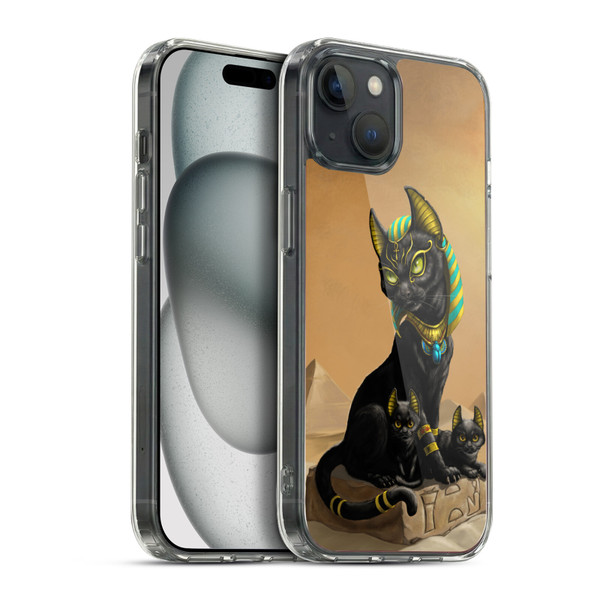Stanley Morrison Art Egyptian Bastet Cat & Kittens Soft Gel Case for Apple iPhone 15 Plus & MagSafe