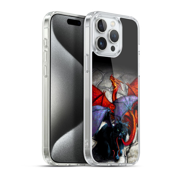 Stanley Morrison Art Bat Winged Black Cat & Dragon Soft Gel Case for Apple iPhone 15 Pro Max & MagSafe