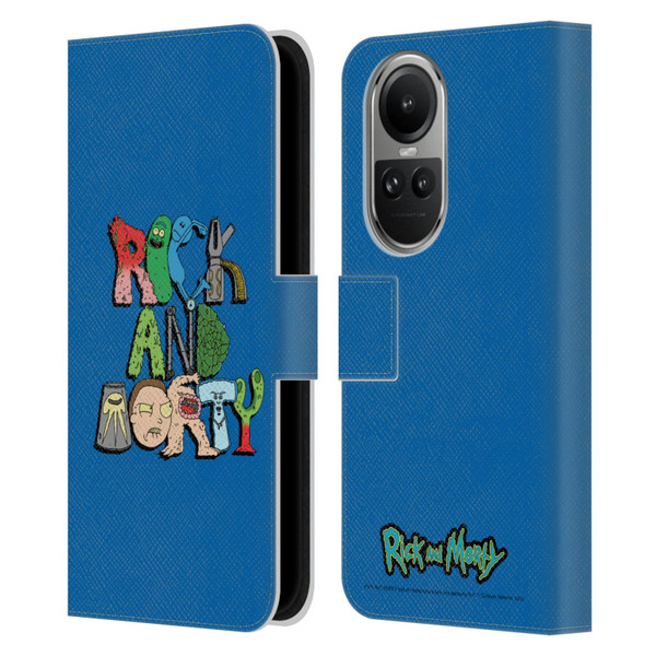 Rick And Morty Season 3 Character Art Typography Leather Book Wallet Case Cover For OPPO Reno10 5G / Reno10 Pro 5G