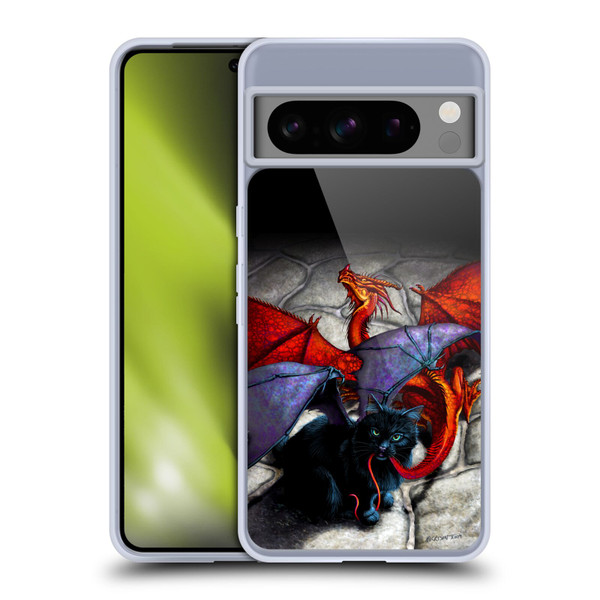 Stanley Morrison Art Bat Winged Black Cat & Dragon Soft Gel Case for Google Pixel 8 Pro